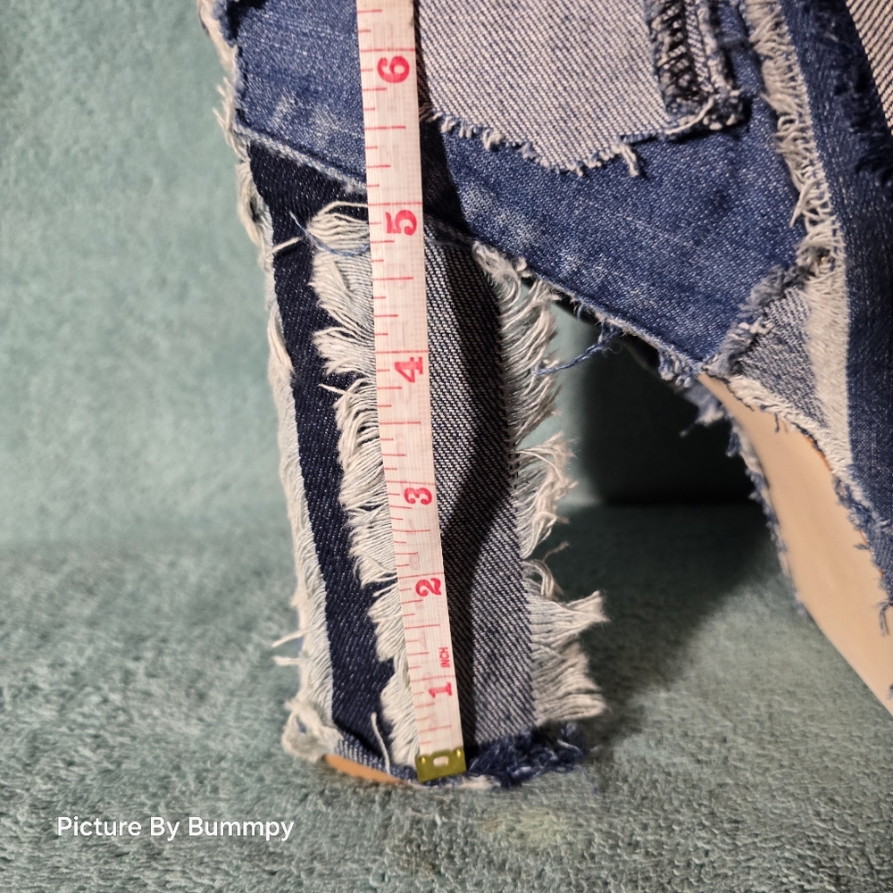 AZALEA WANG DENIM CHUNKY PATCHWORK PLATFORM BOOT.Denim Patchwork Knee-High Boots - Picture 7 of 16